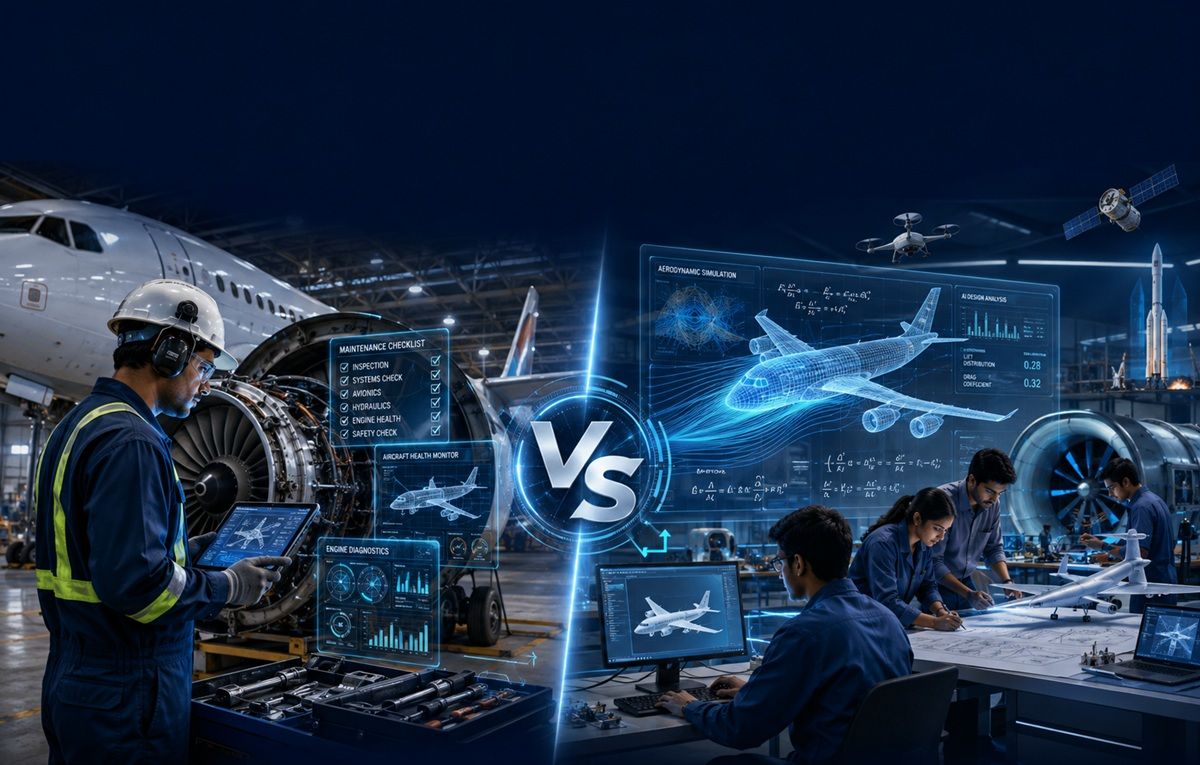Comparison chart of AME versus B.Tech Aeronautical Engineering career paths